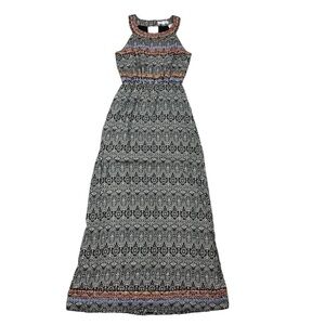 THML Black White Printed Embroidered Sleeveless Maxi Dress